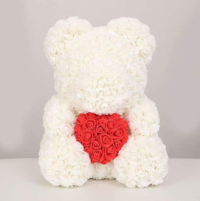 White and Red Rose Bear - Couple-Gift-Store