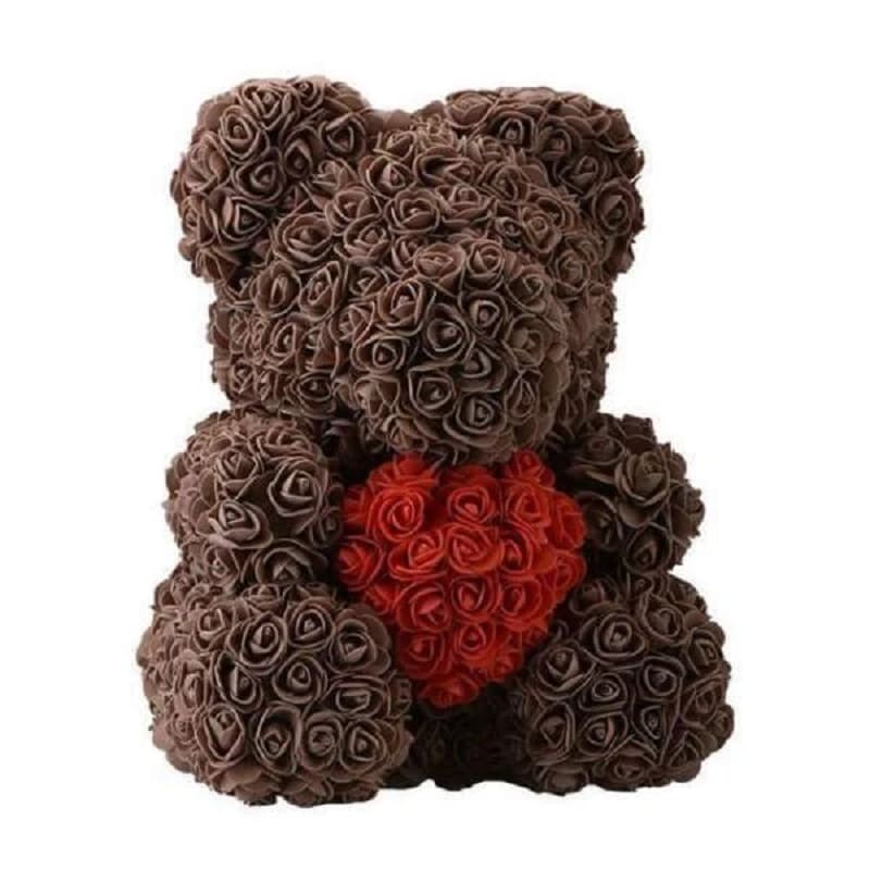 Brown and Red Rose Bear - Couple-Gift-Store