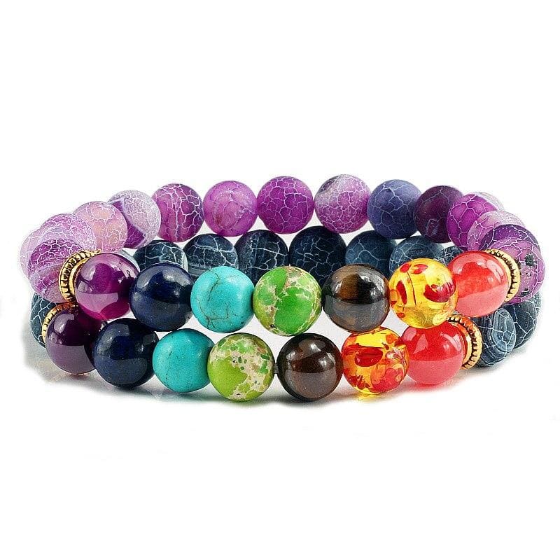 Amethyst and Chakra Couple Bracelets