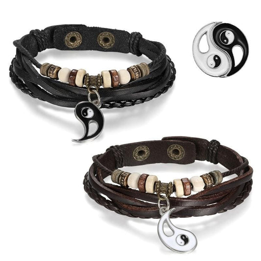 Leather Yin Yang Couple Bracelets