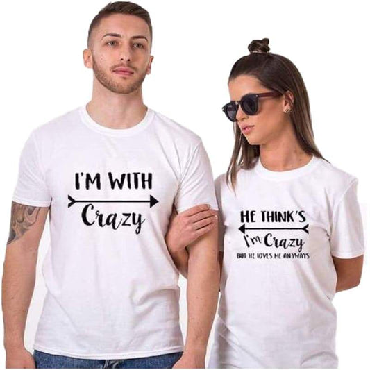 I'm with crazy Couple T-shirts