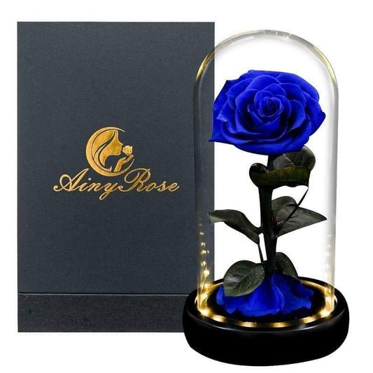 Blue Led XL Eternal Rose Under Glass Bell - Couple-Gift-Store